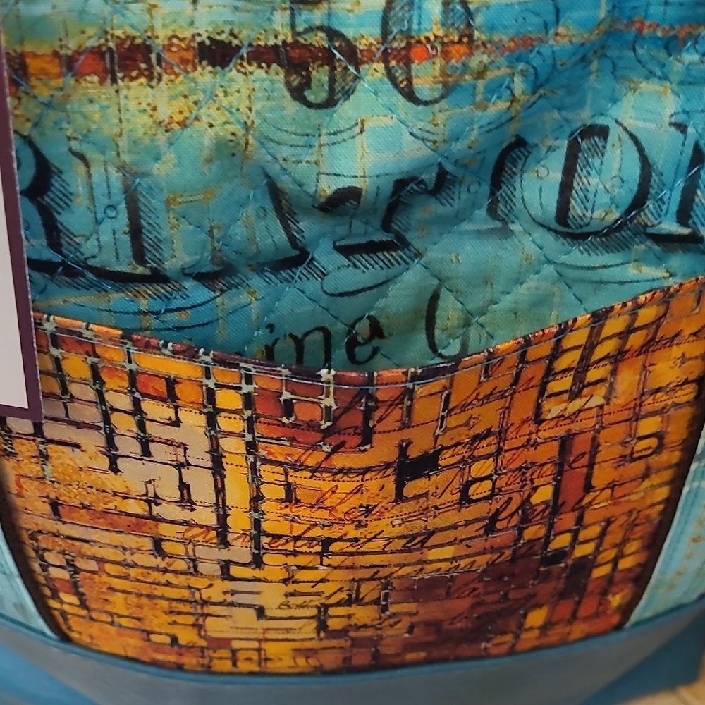 Handcrafted Blue and Orange Quilted Tote Bag with Scenic Design - Picture 3 of 8